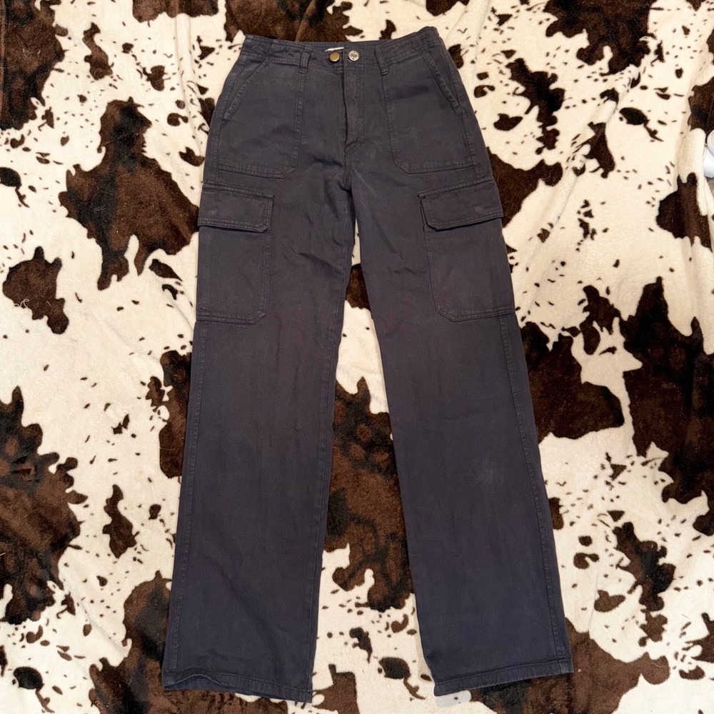 Zara Cargo Pants Womens 2 Grey High Waisted Straight Leg Utility Gorpcore Street
